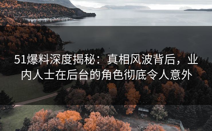 51爆料深度揭秘：真相风波背后，业内人士在后台的角色彻底令人意外  第1张