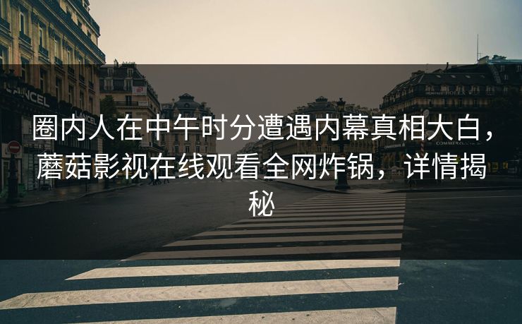 圈内人在中午时分遭遇内幕真相大白，蘑菇影视在线观看全网炸锅，详情揭秘